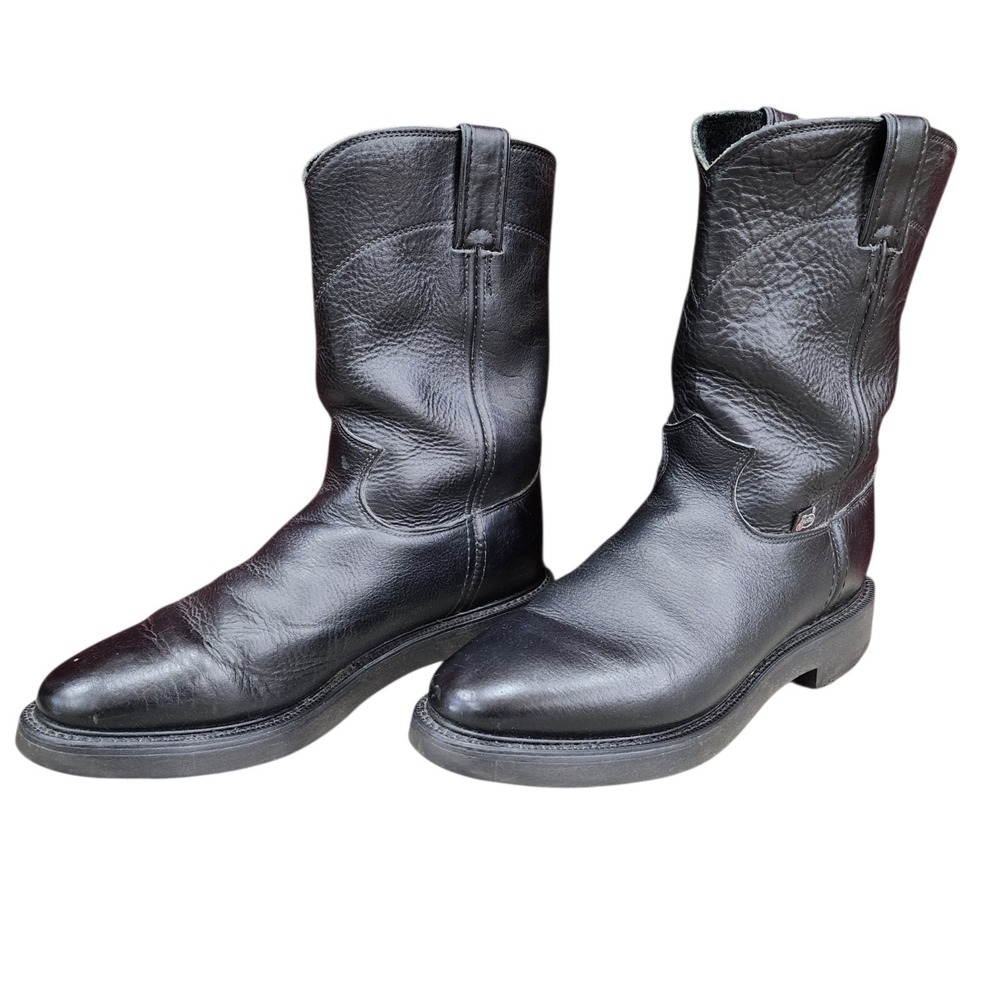 Justin 4763 Men's Black Leather Western Work Boots Size 8D Oil Resistant USA